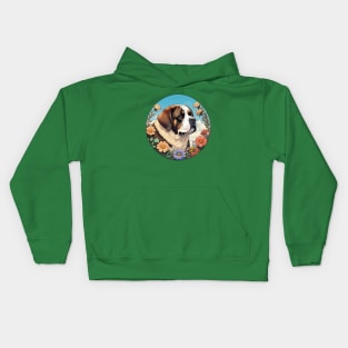 St Bernard Surrounded By Flowers Kids Hoodie